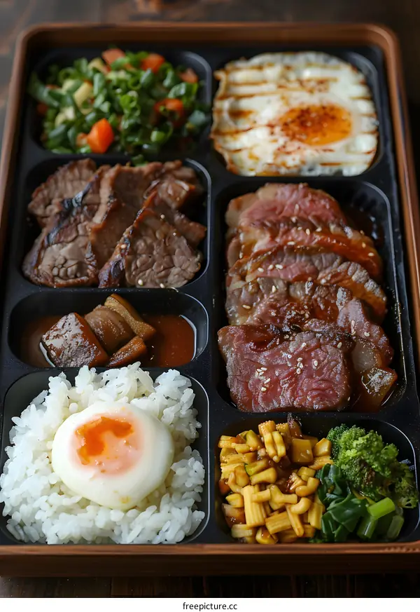 Japanese Bento Box with Beef and Rice