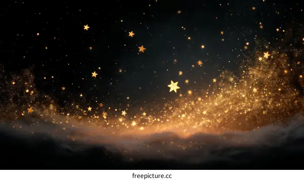 Golden Night Sky with Stars and Sparkle