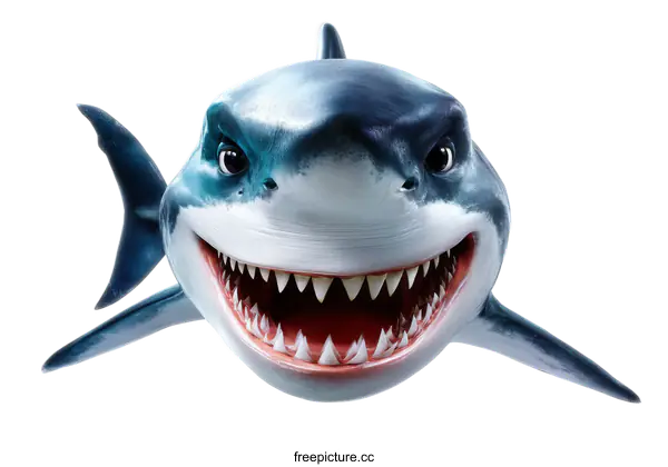 [Transparent Background PNG]Smiling Shark Illustration with Wide Open Jaws