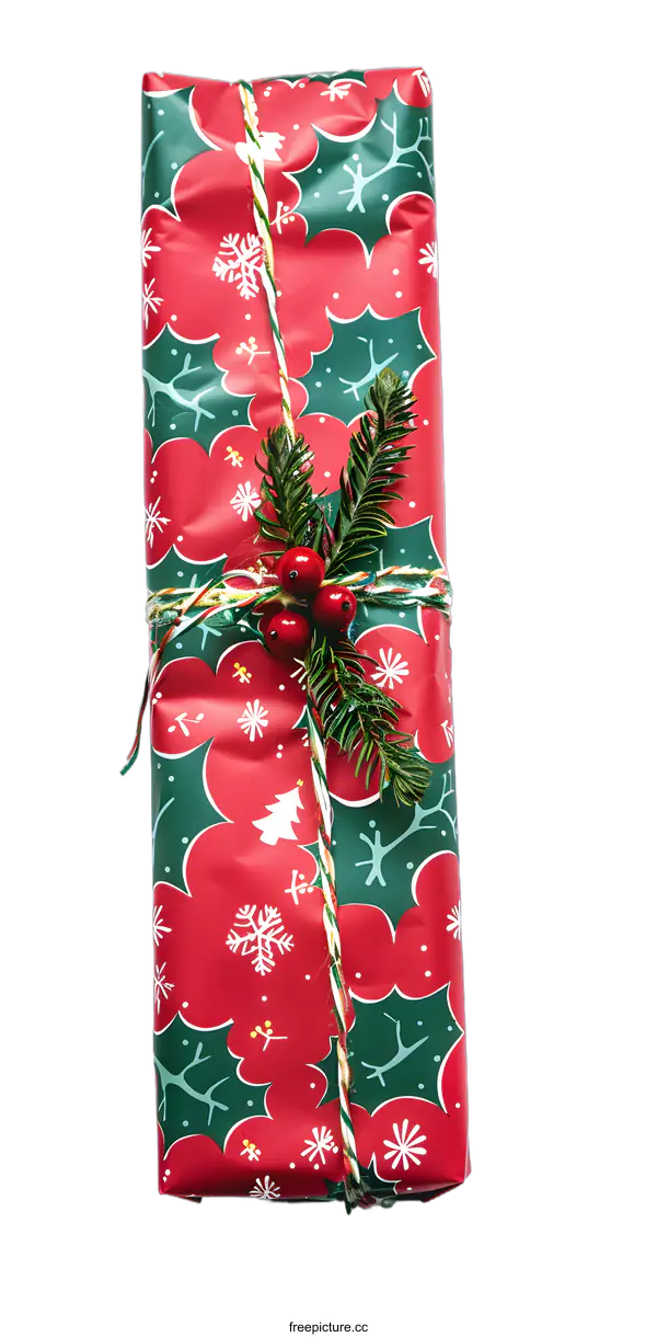 [Transparent Background PNG]Red and Green Christmas Gift Wrapped with Twine