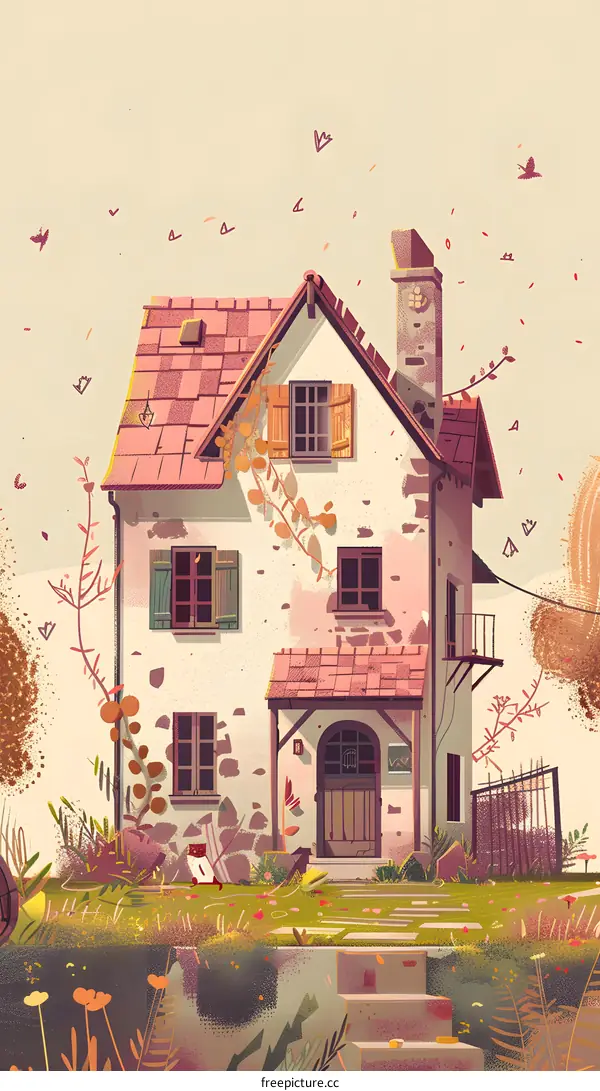 Stone House with Red Roof and Ivy