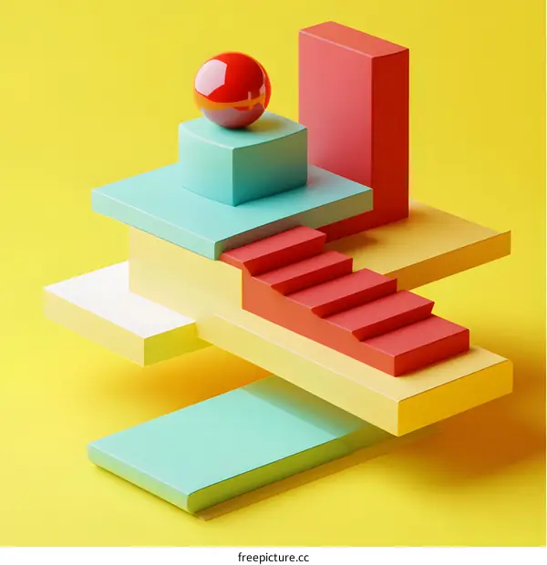 Abstract 3D Illustration with Geometric Shapes and Bright Colors