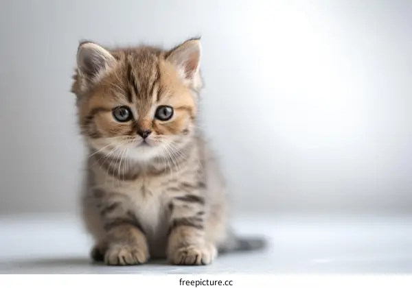 Adorable Tabby Kitten with Big Eyes and a Pink Nose