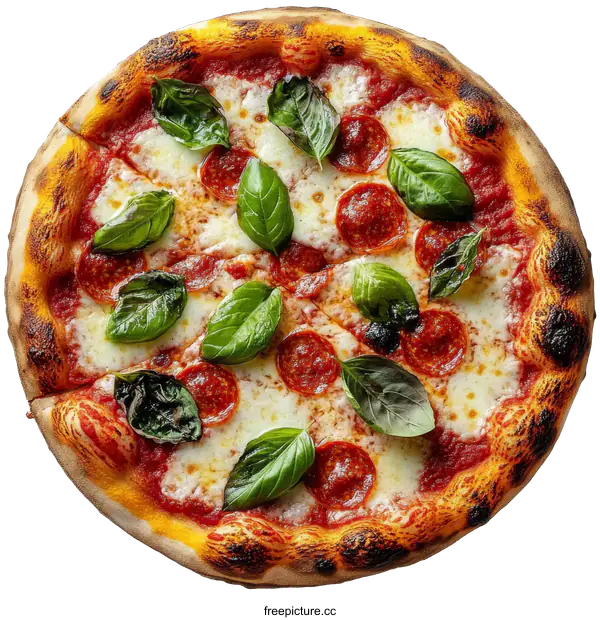 [Transparent Background PNG]Delicious Pepperoni Pizza with Fresh Basil