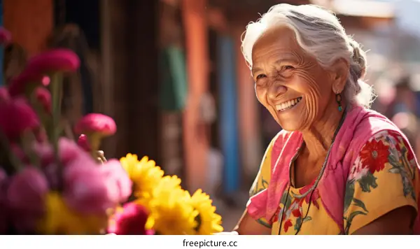 Portrait of an elderly Mexican woman smiling