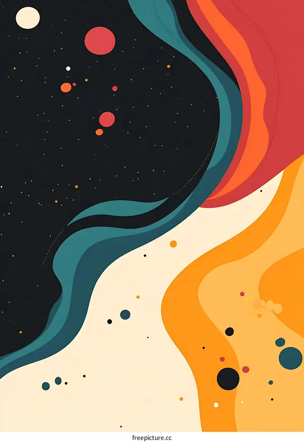 Abstract Background with Wavy Shapes and Colorful Dots