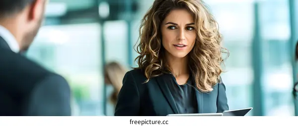 Businesswoman Talking with Colleague in Office