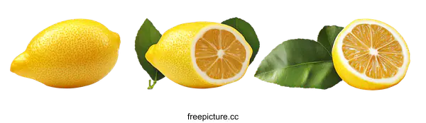 [Transparent Background PNG]Fresh Lemons with Leaves Studio Shot
