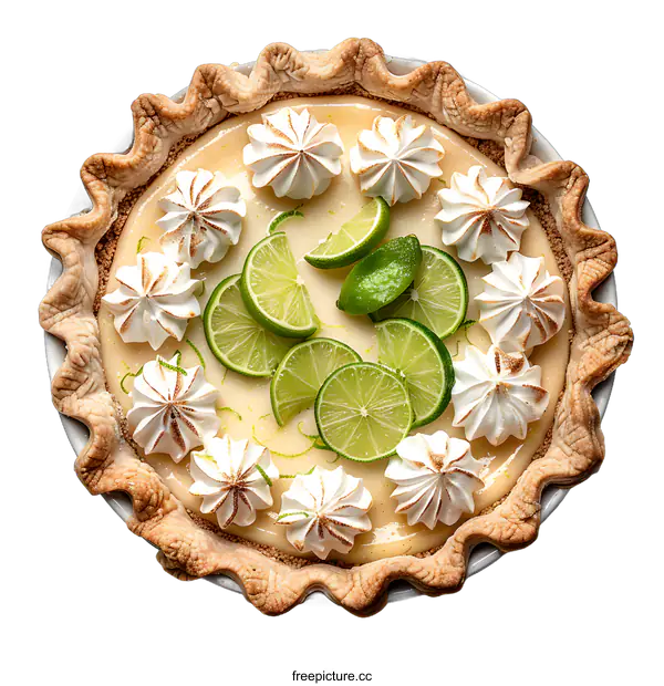 [Transparent Background PNG]A delicious key lime pie with a graham cracker crust and a fluffy meringue topping