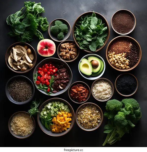 Colorful Bowls of Healthy Food Ingredients