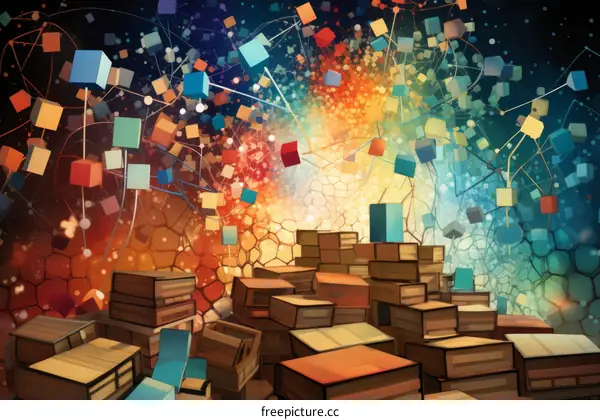 Boxes rising with colorful abstract geometric shapes