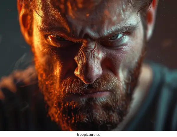 Close Up Angry Caucasian Man Portrait