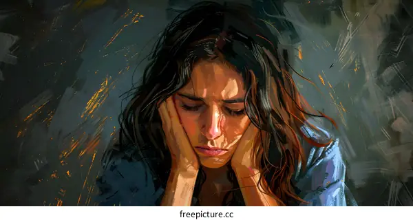 Woman in Depression Holding Her Head