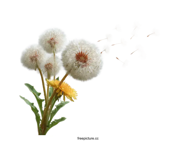 [Transparent Background PNG]Dandelion Flowers and Seeds in a Soft White Background