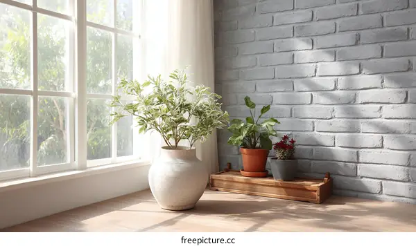 Sunny Day Interior with Plants and Window View