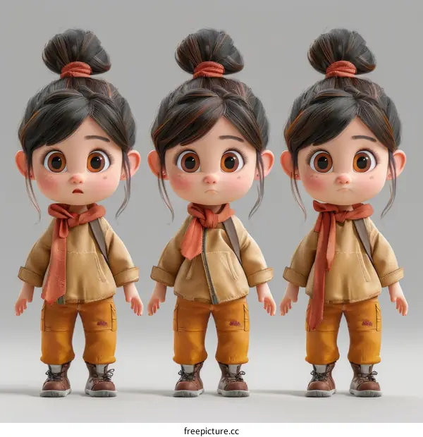 Three Cute Cartoon Characters in Different Poses