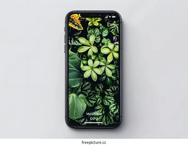 Black Smartphone With Green Leaves Wallpaper