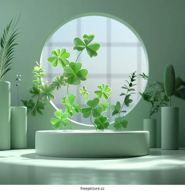 Green plants and clovers on the podium