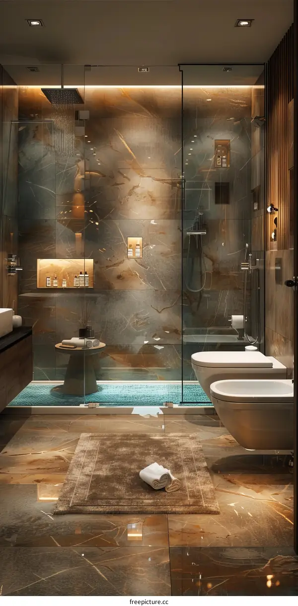 Luxury Modern Bathroom Design with Marble and Glass