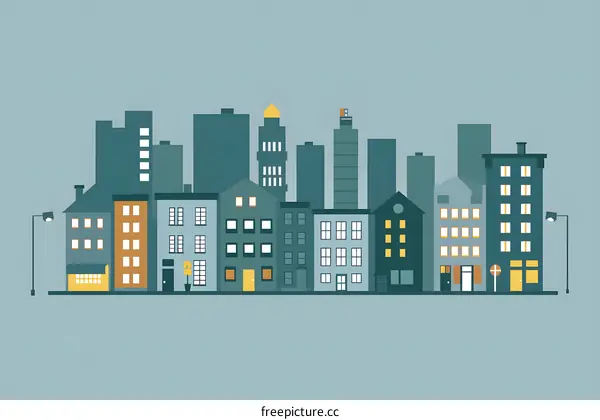 Simple Cityscape Illustration with Flat Design Buildings