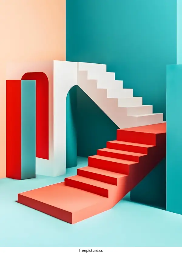 Abstract Minimalist Interior Design with Stairs and Geometric Shapes