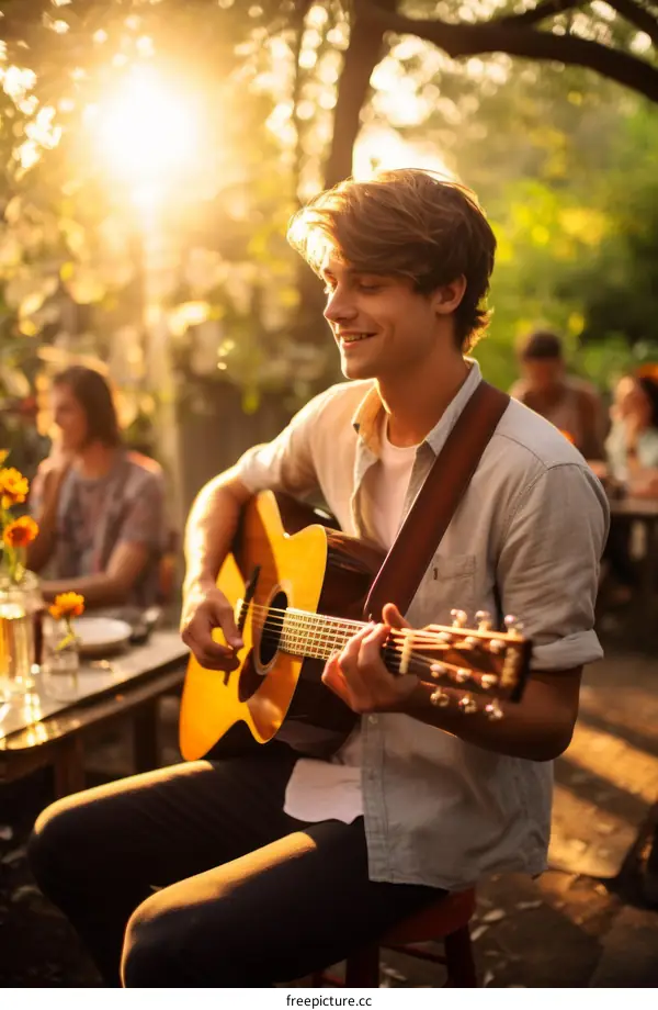Guy playing guitar at party
