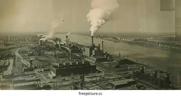 An aerial view of the industrial Ruhr area in Germany during World War II