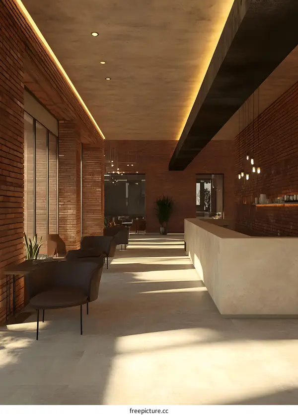 Modern Brick Interior Design With Long Counter