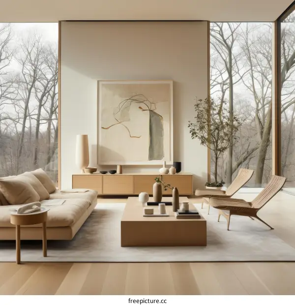 Airy and bright living room with a large windows