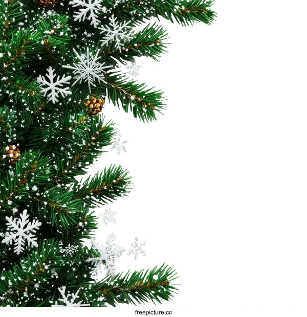 [Transparent Background PNG]Christmas Fir Branches with Snowflakes and Pinecones Border
