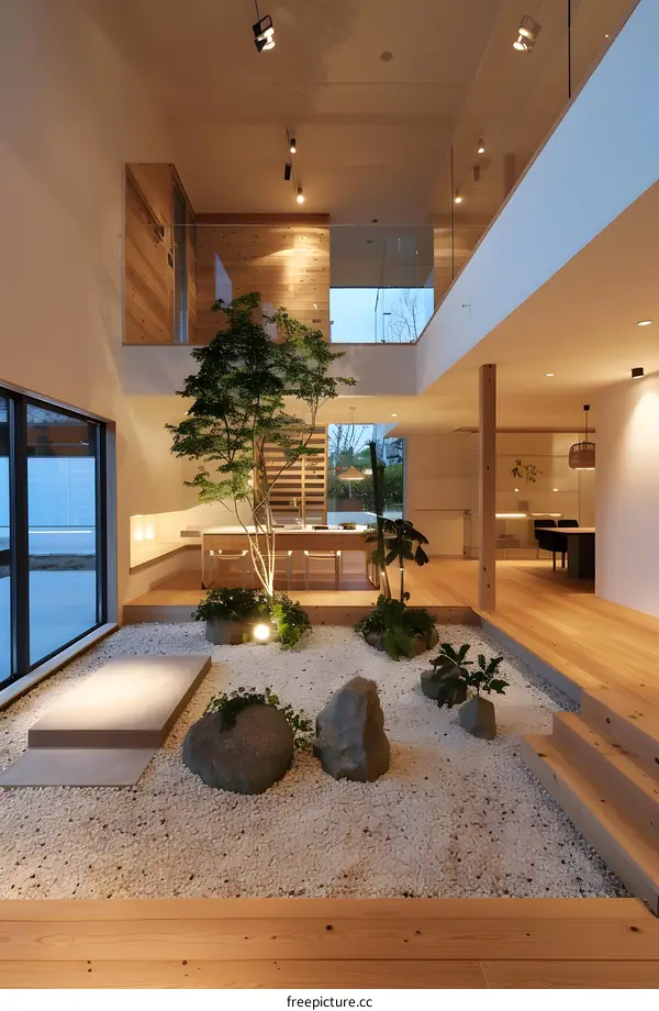 Modern Japanese House Interior Design with Zen Garden