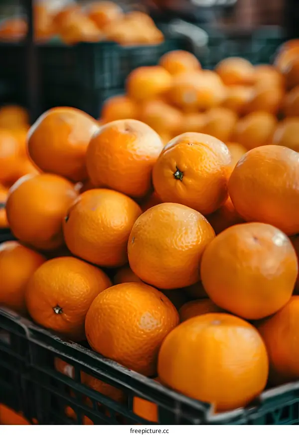 Close Up of Fresh Oranges in a Crate