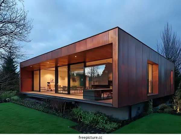 Modern Home With Copper Exterior And Large Windows