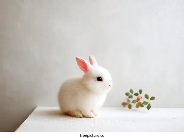 Adorable White Baby Rabbit on a White Surface
