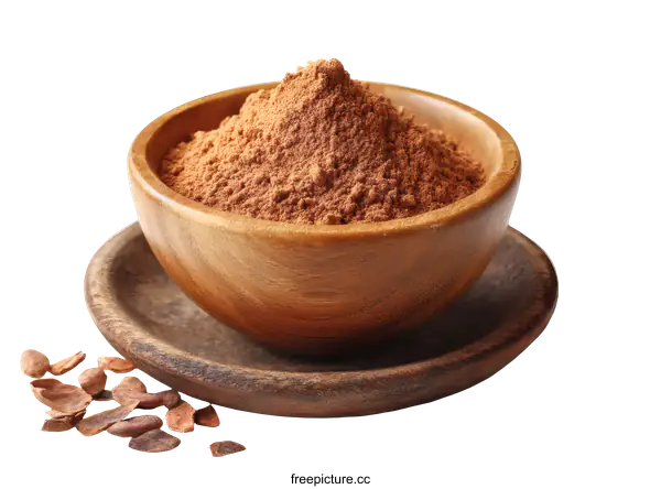 [Transparent Background PNG]Wooden Bowl Filled with Cocoa Powder