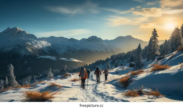 People hiking in the snow