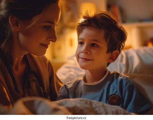 Pediatrician examining a young boy