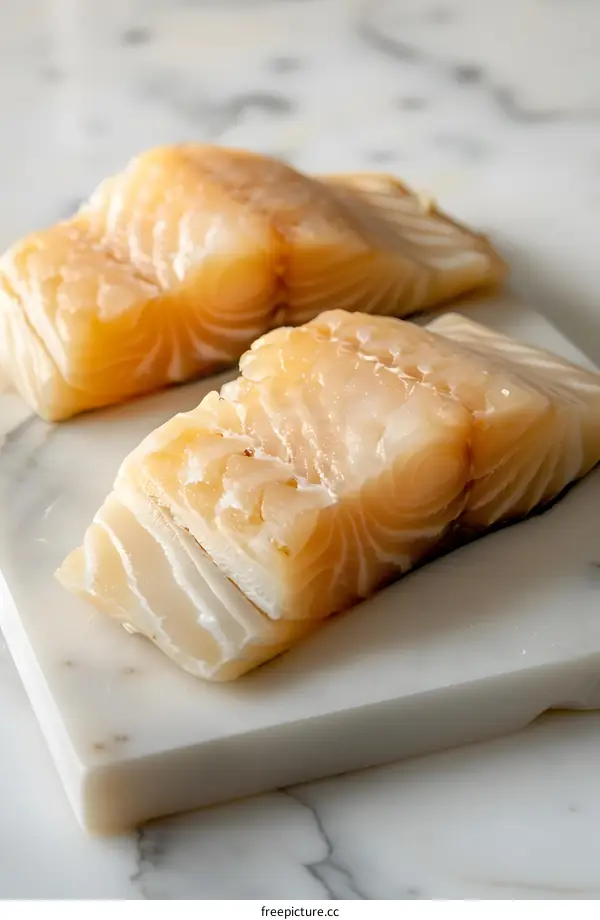 Fresh Cod Fillets on a Marble Cutting Board