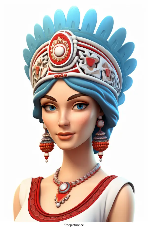 3D rendering of a beautiful woman wearing a Native American headdress