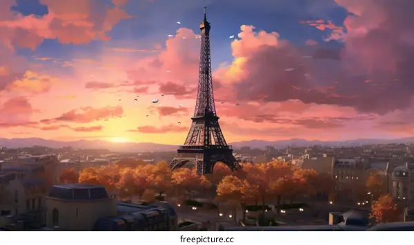 Eiffel Tower in Paris at Sunset