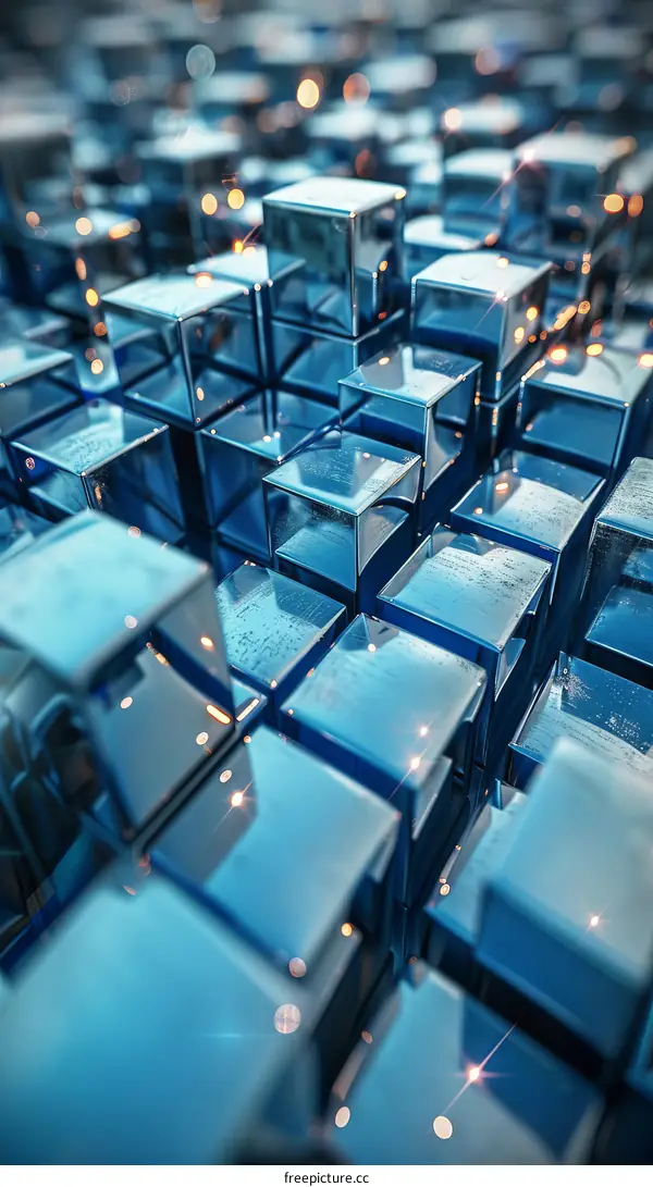 Blue Metallic Cubes 3D Render