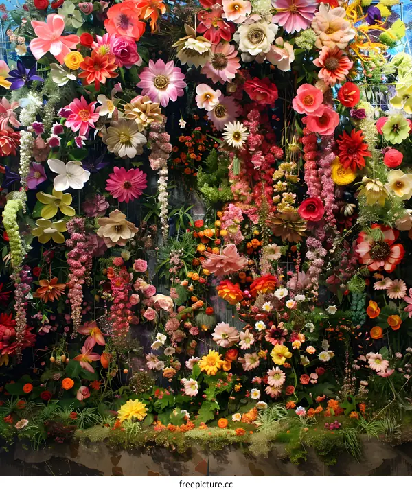 Colorful Floral Wall Arrangement with Variety of Flowers