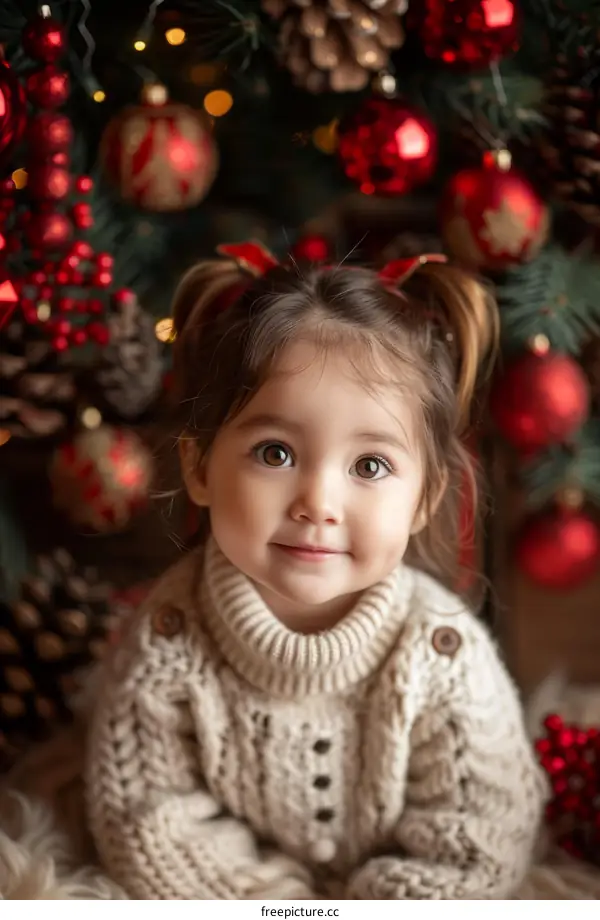 Little girl in front of a Christmas tree