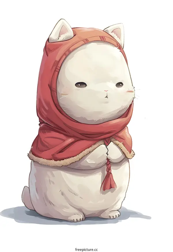 Cute White Cat Wearing Red Cape Illustration