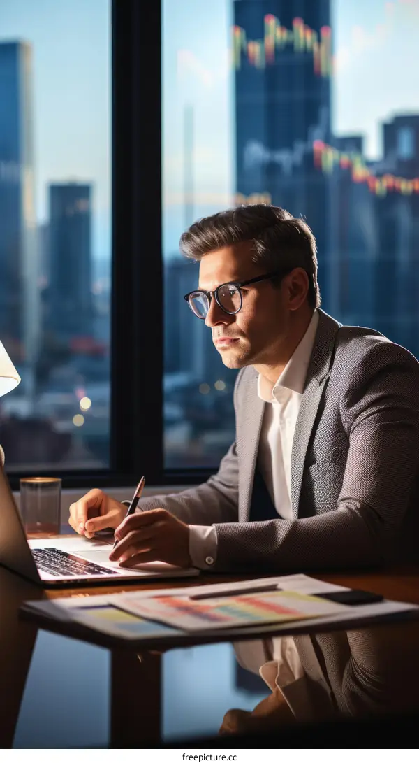 Businessman working late in his office
