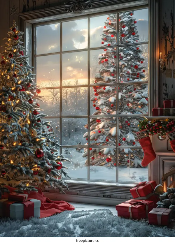 Cozy Christmas Tree and Presents by the Window
