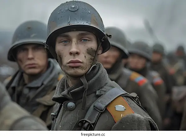 A soldier from the first world war with a helmet on
