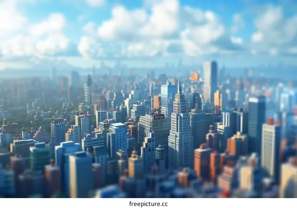 Small Urban City with Tall Buildings and Lush Greenery