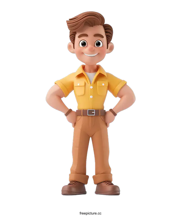 [Transparent Background PNG]Confident Cartoon Man Hands on Hips