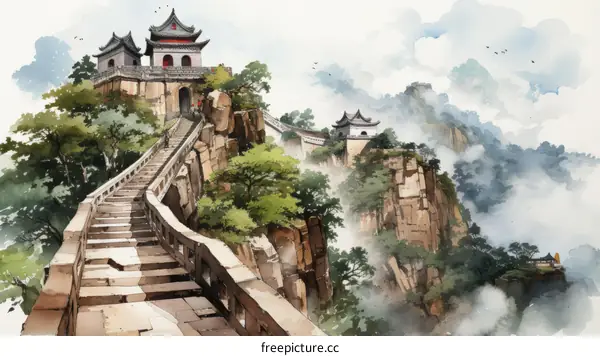 The Great Wall of China winding through a mountain landscape